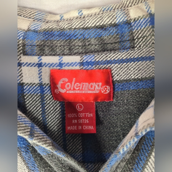 Vintage Coleman Flannel Blue Plaid Shirt Mens Large Long Sleeve Button Down - Picture 2 of 3